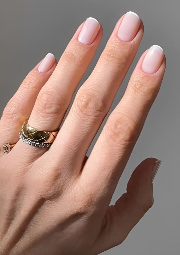 Milky Pink Thin White Tip Almonds — Wedding French Tip Nails 2027