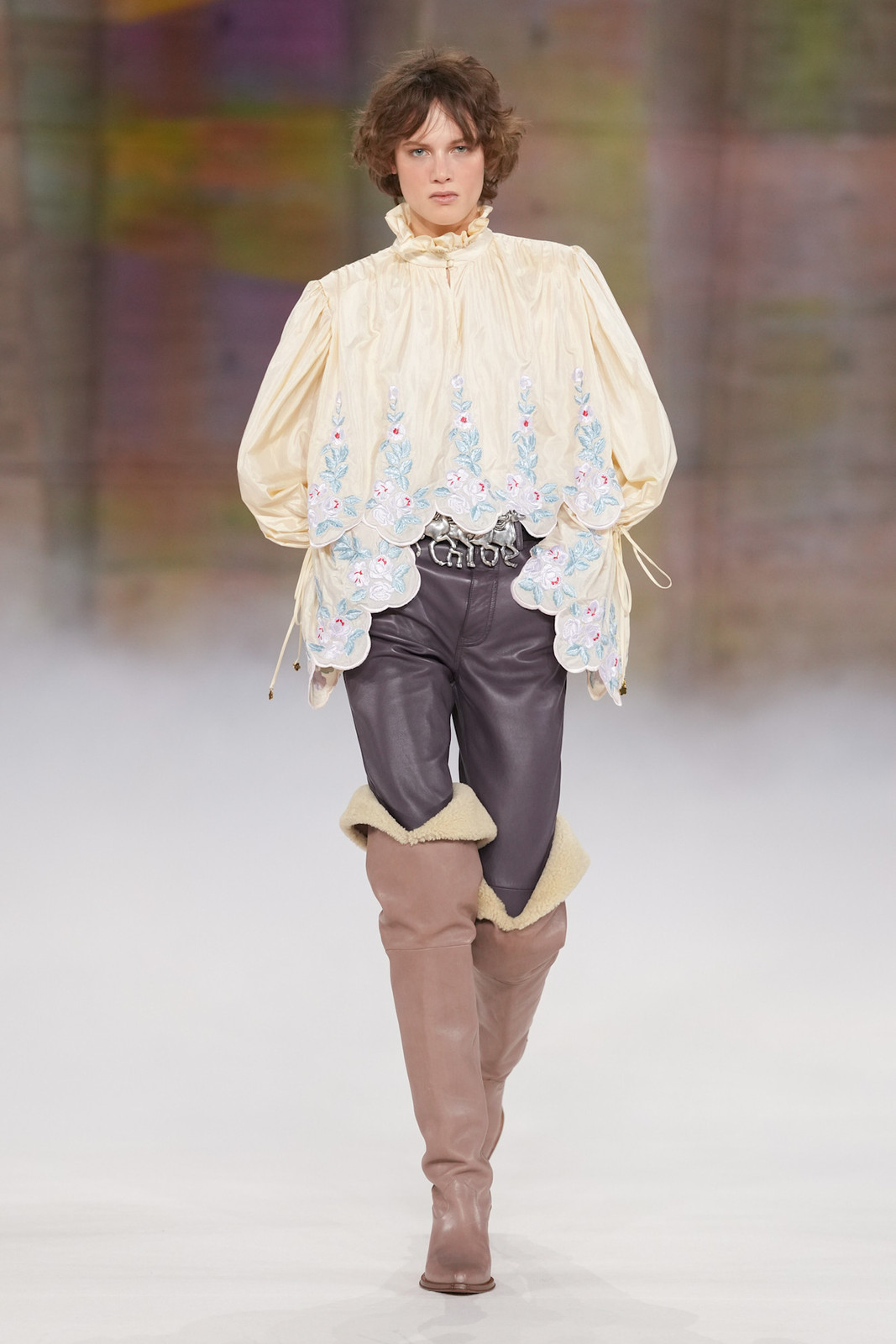 Embroidered Blouse with Leather Trousers and Tall Boots Embroidered Blouse with Leather Trousers and Tall Boots — Poetcore Outfits 2027