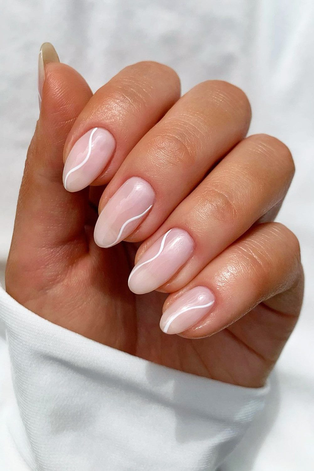 Thin White Lines On All Nails Visual Idea Thin White Lines On All Nails Visual Idea — Nude Wedding Nails 2027