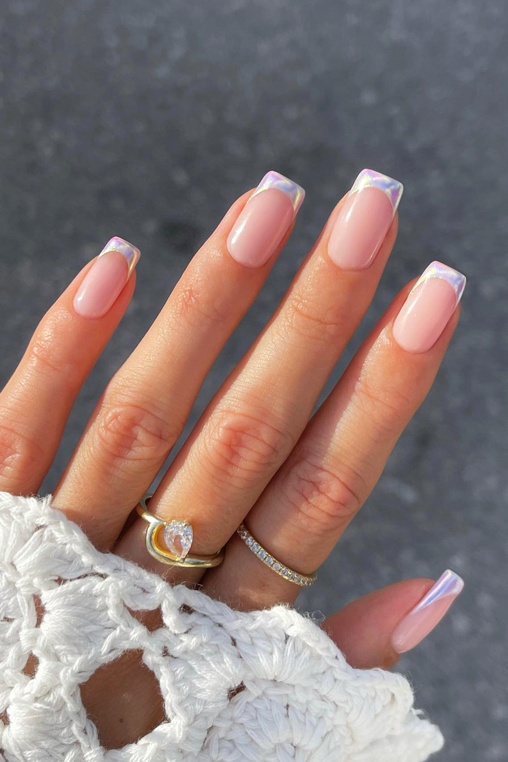Glossy With Holographic Effect Visual Idea — Wedding French Tip Nails 2027