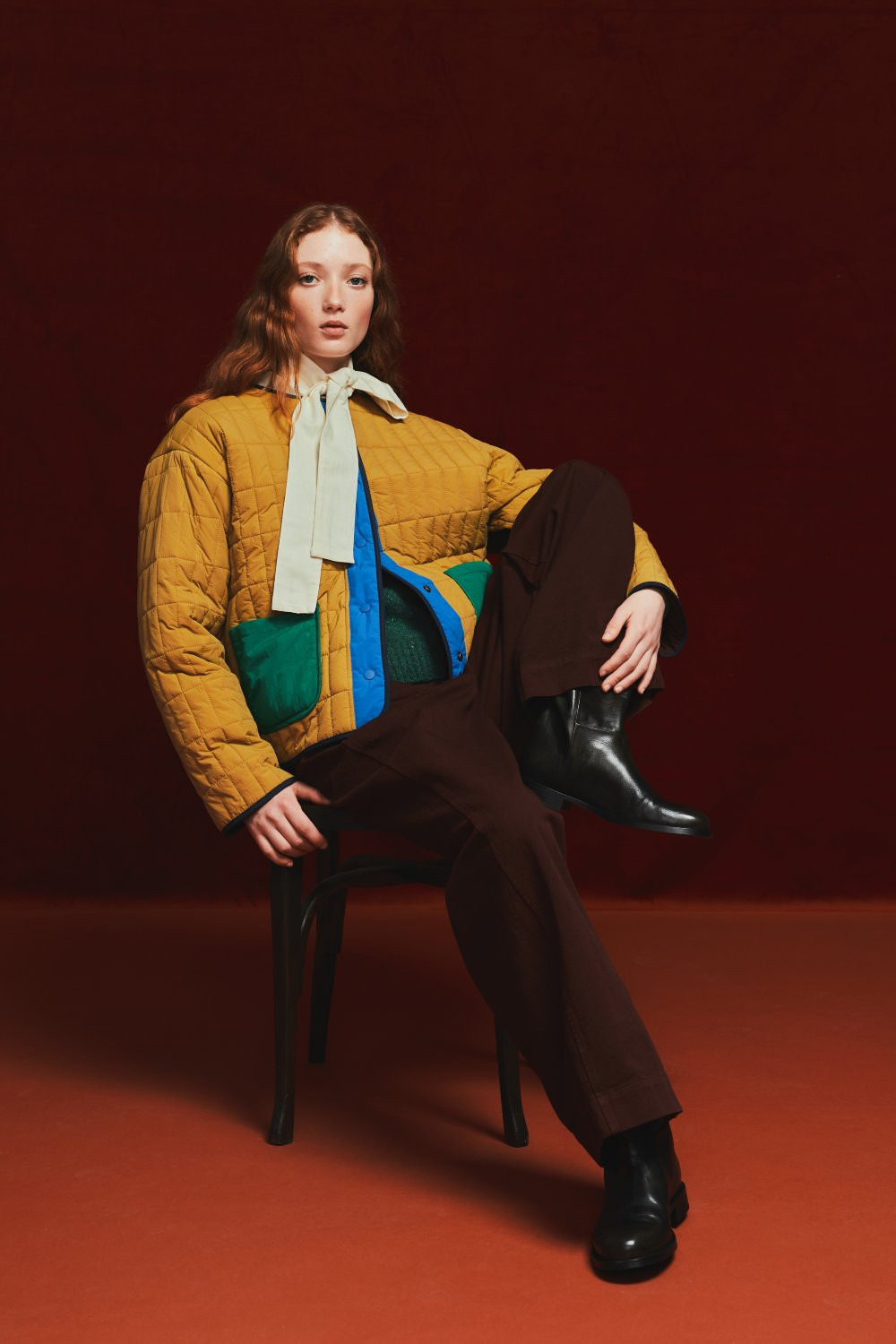 Color-Blocked Puffer with Knit and Collared Shirt — Winter Outfits 2027 with Puffer