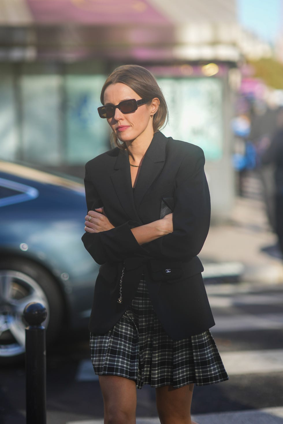Contrast Styling: Oversized Blazer with Plaid Mini Skirt Contrast Styling: Oversized Blazer with Plaid Mini Skirt — Alt Outfits 2027