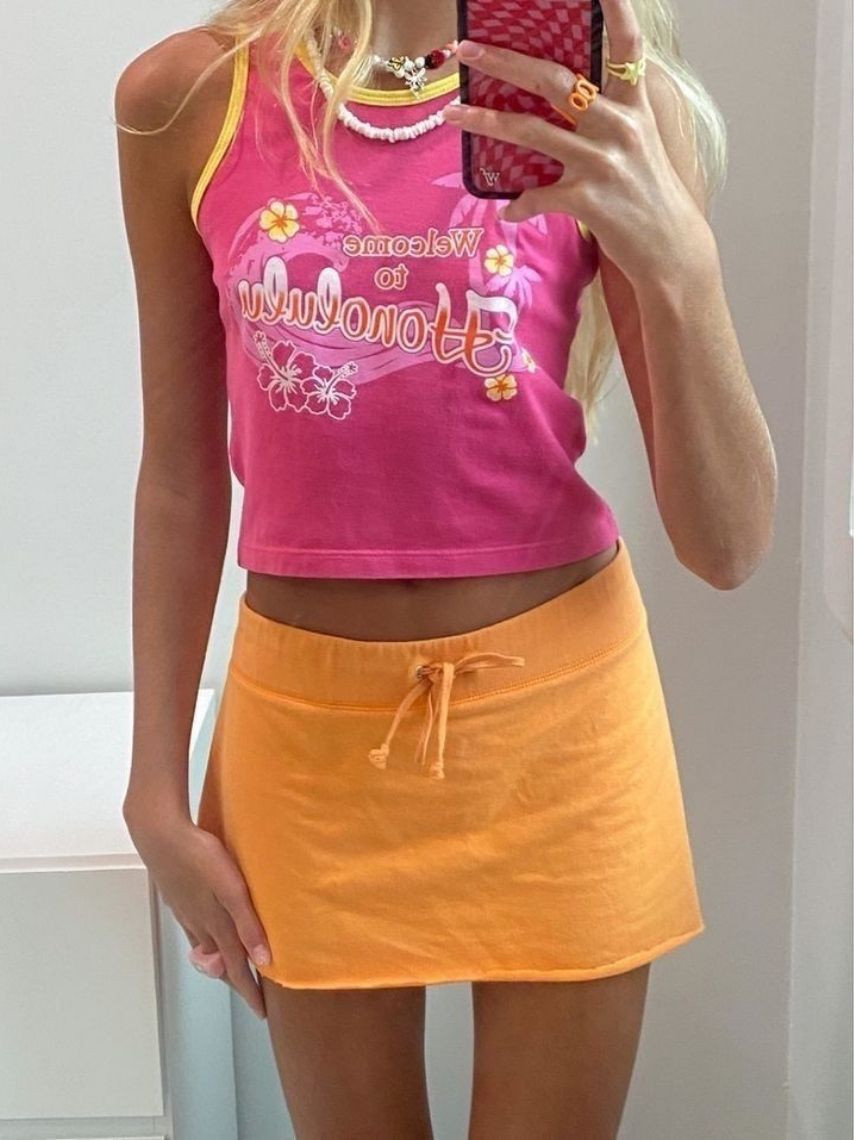 Graphic Crop Top and Mini Skirt: Fun Y2K Casual Graphic Crop Top and Mini Skirt: Fun Y2K Casual — 2000s Outfits 2027