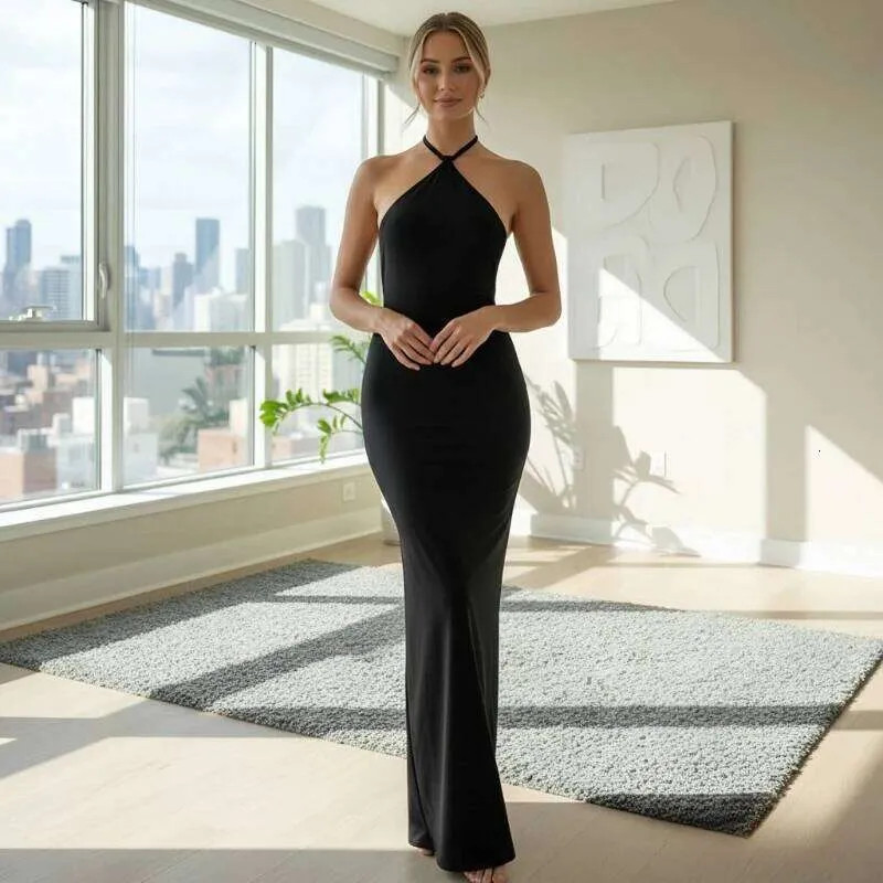 Sleek Black Halter Neck Maxi Dress for Evening Elegance Sleek Black Halter Neck Maxi Dress for Evening Elegance — Backless Dresses 2027