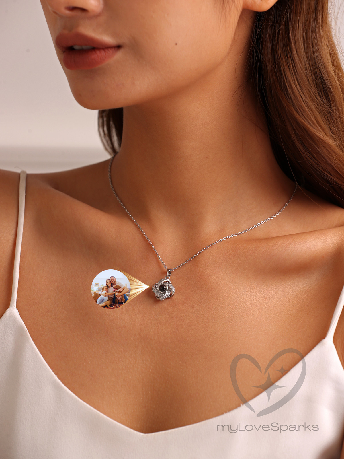 White Camisole Paired with a Silver Photo Projection Locket White Camisole Paired with a Silver Photo Projection Locket — Locket Necklaces 2027