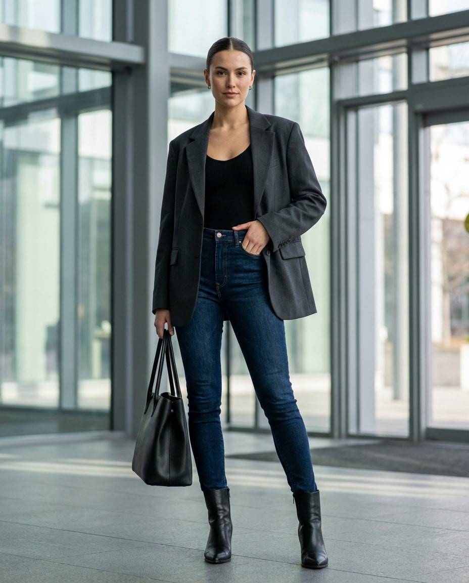 Smart Casual Ensemble with Charcoal Blazer Smart Casual Ensemble with Charcoal Blazer — Skinny Jeans Outfits 2027