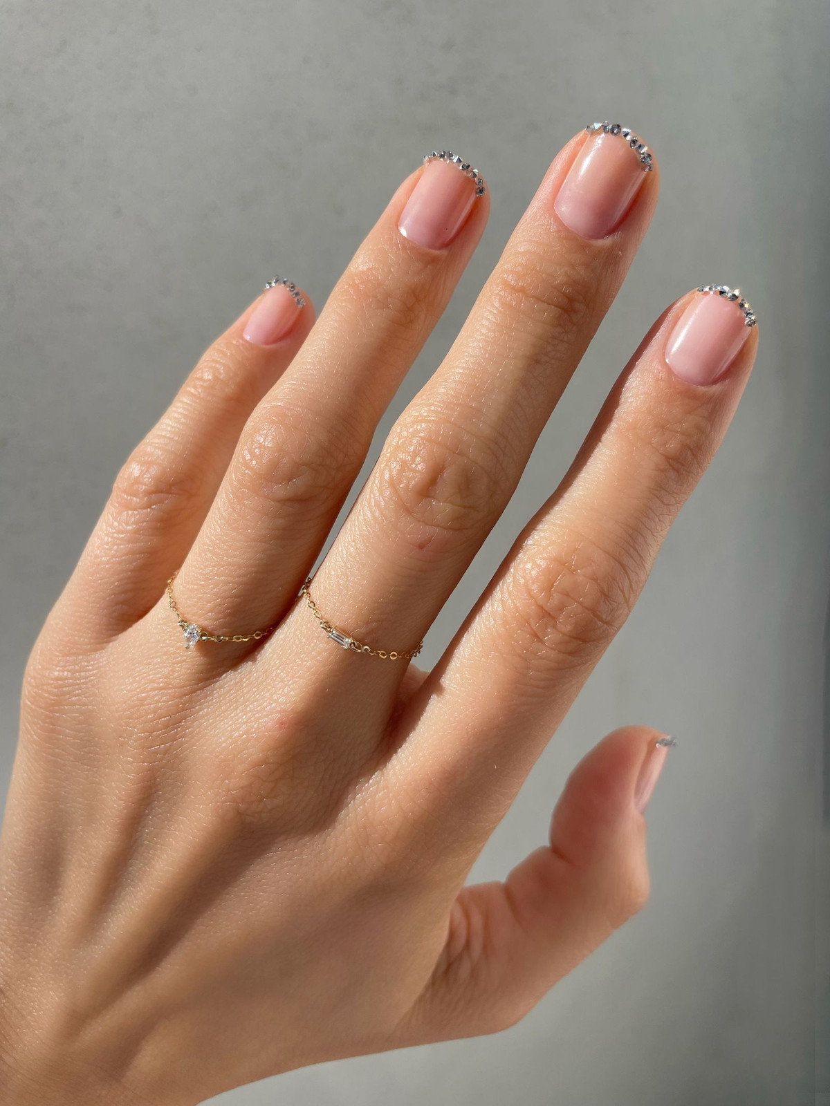 Pale Nude with Silver French and Lines Pale Nude with Silver French and Lines — Graduation Nails 2027