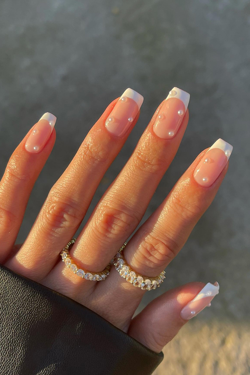 Pearl Embellished Square French Nails — Wedding French Tip Nails 2027