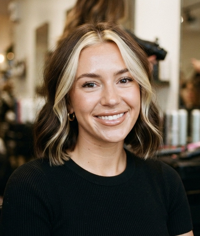 Wavy Collarbone Bob With Blonde Money Piece Wavy Collarbone Bob With Blonde Money Piece — Money Piece Bob 2027