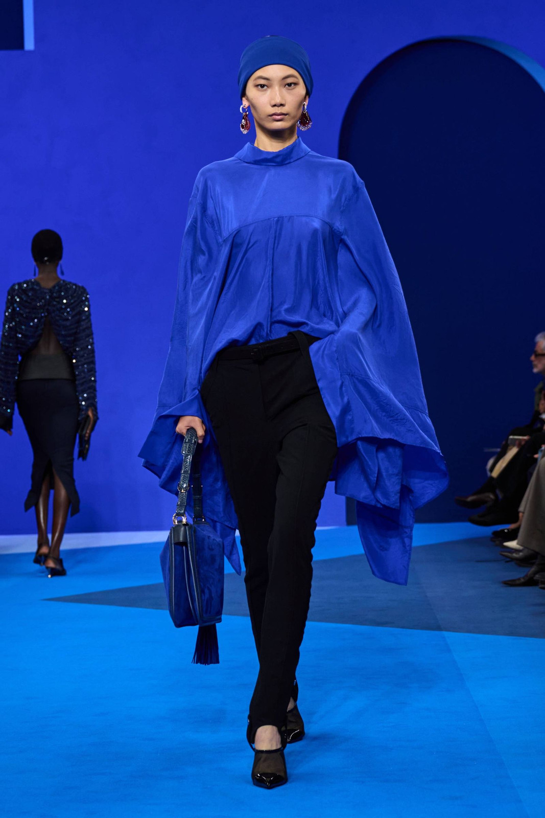 Voluminous Cobalt Blue Silk Cape Top for Fashion Show Drama Voluminous Cobalt Blue Silk Cape Top for Fashion Show Drama — Cobalt Blue Outfits 2027