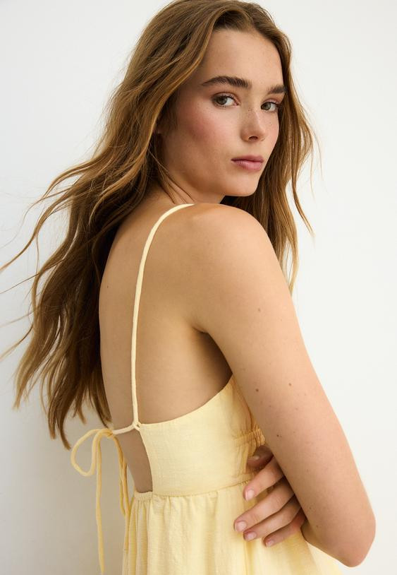 Pale Yellow Textured Spaghetti Strap Dress — Vanilla Girl Outfits 2027