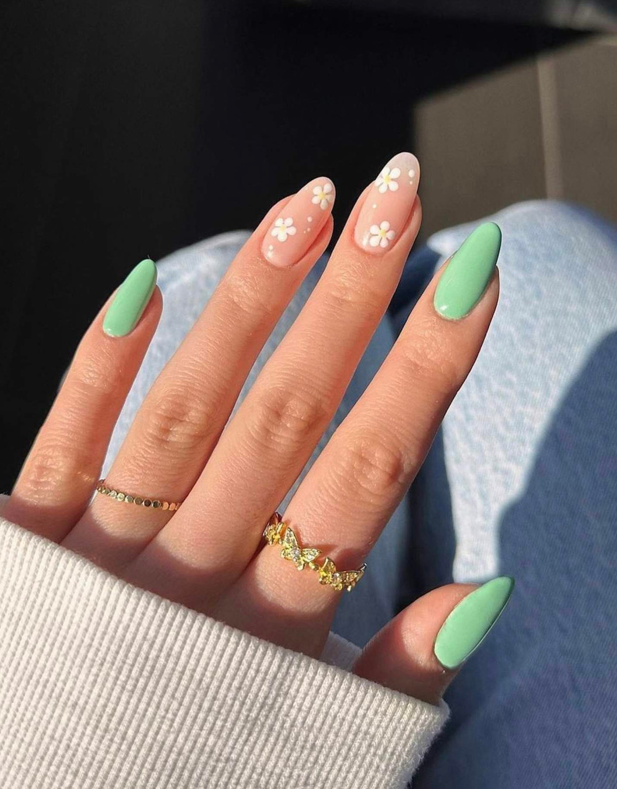 Mint Green French Tips with Floral Accents Mint Green French Tips with Floral Accents — Green Nails 2027