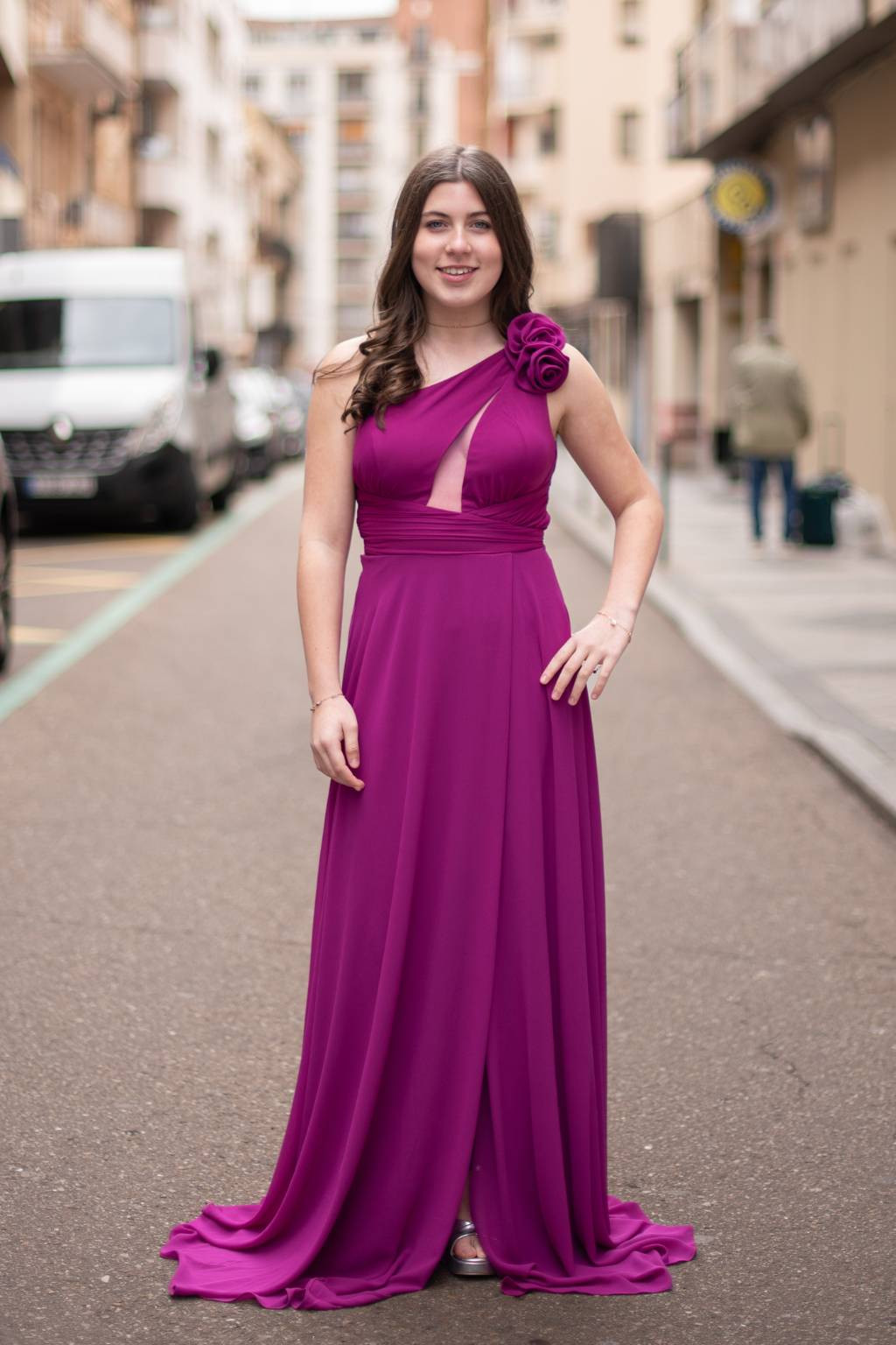 Vibrant Purple One-Shoulder Gown with Floral Applique Vibrant Purple One-Shoulder Gown with Floral Applique — Graduation Party Outfits 2027