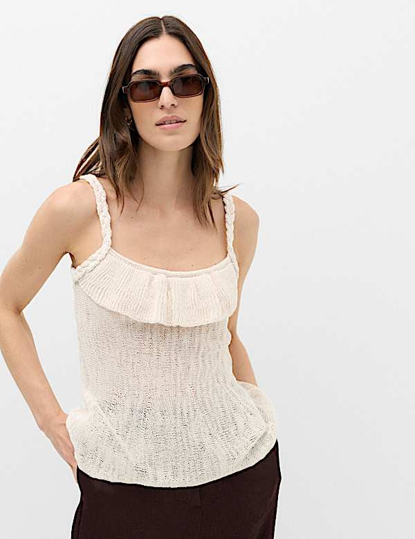 Off-White Knit Camisole with Braided Straps — Vanilla Girl Outfits 2027