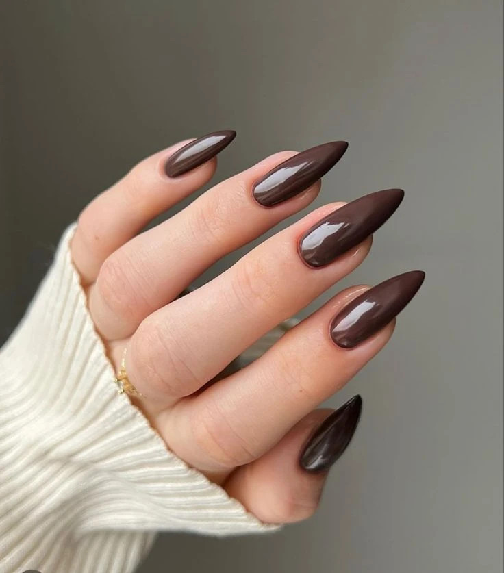 Deep Brown with Red Hint Almonds — Espresso Nails 2027