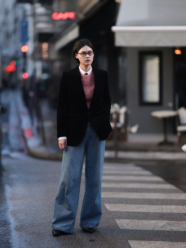Black Velvet Blazer with Knit Sweater and Jeans Black Velvet Blazer with Knit Sweater and Jeans — Aesthetic Outfits 2027