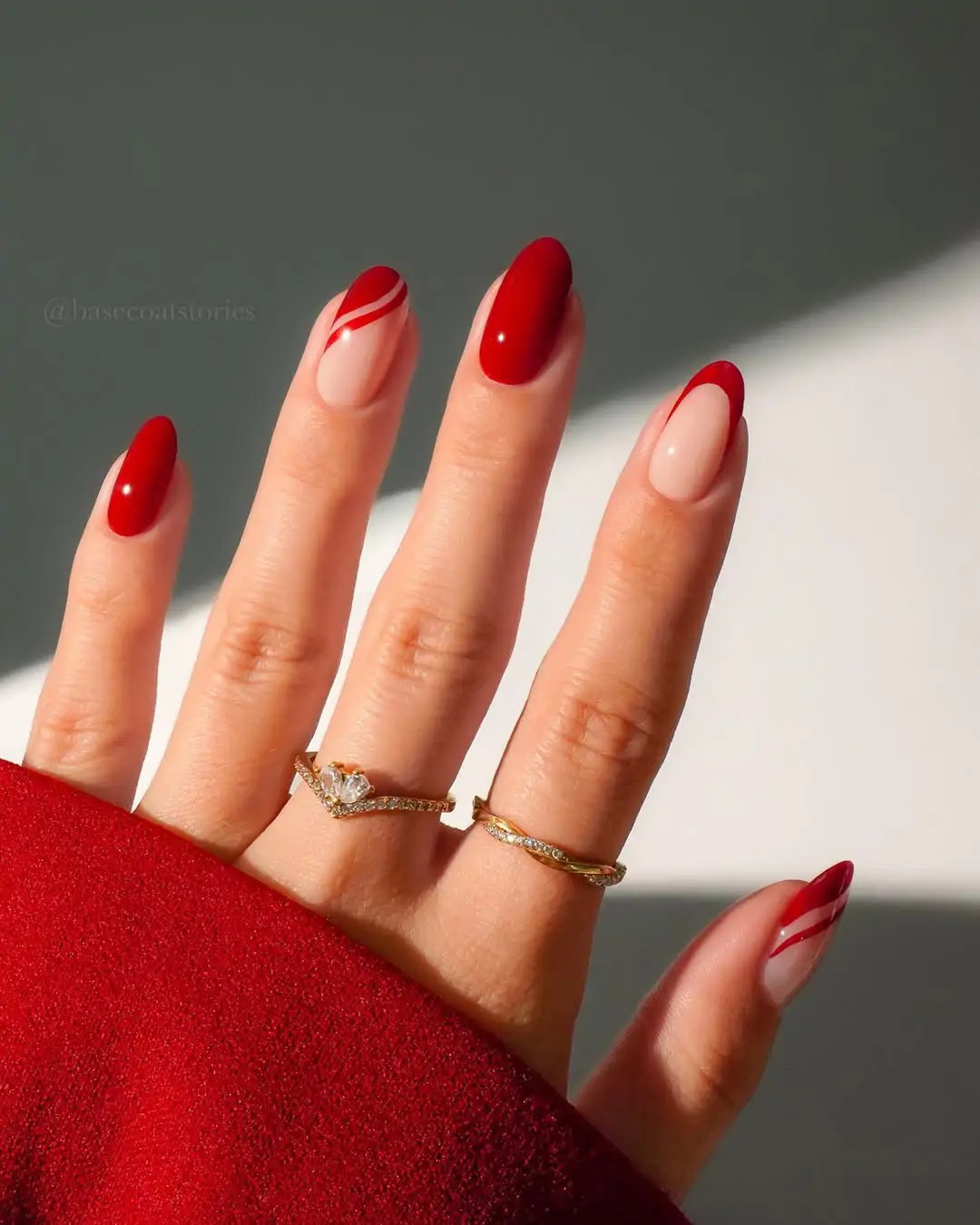 Red Curved Lines On Nude Base Visual Idea Red Curved Lines On Nude Base Visual Idea — Nails 2027 for Red Dress
