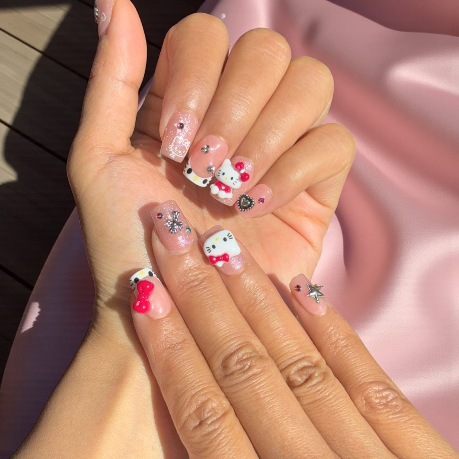 Medium Square Sheer Pink with Shimmer Medium Square Sheer Pink with Shimmer — 3D Hello Kitty Nails 2027