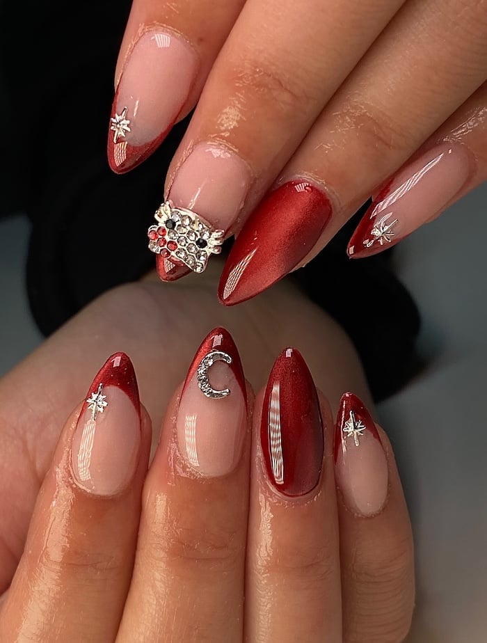 Medium Almond Red French Tip Cat Eye Medium Almond Red French Tip Cat Eye — 3D Hello Kitty Nails 2027