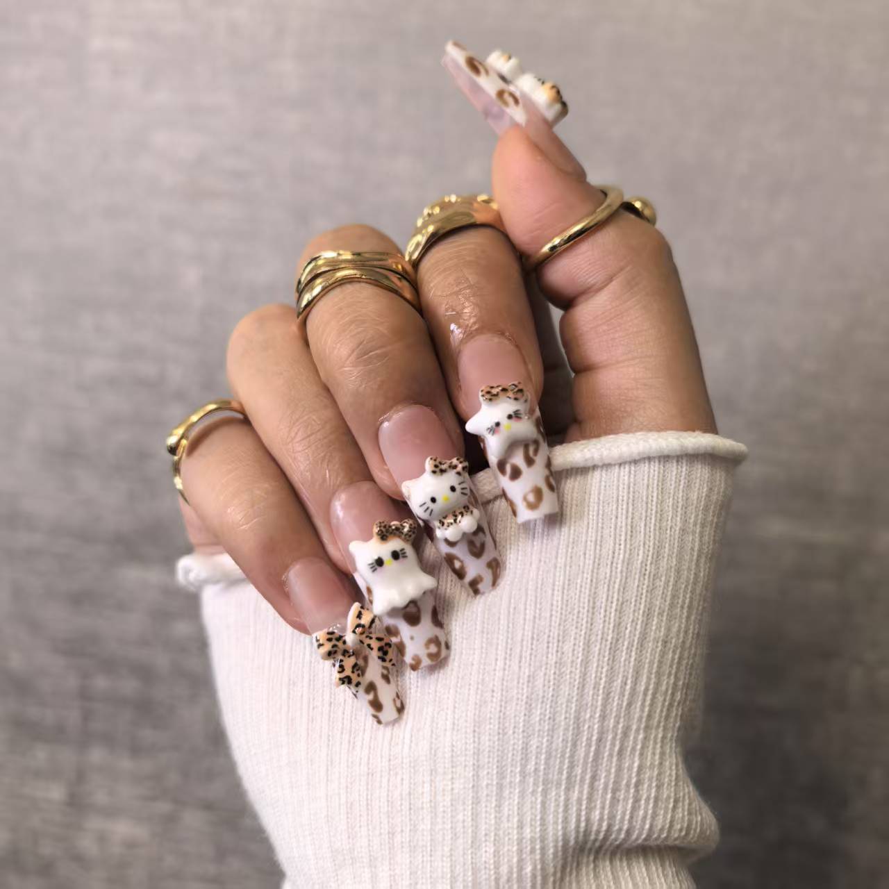 Long Stiletto Nude French Tip with Leopard Print Long Stiletto Nude French Tip with Leopard Print — 3D Hello Kitty Nails 2027