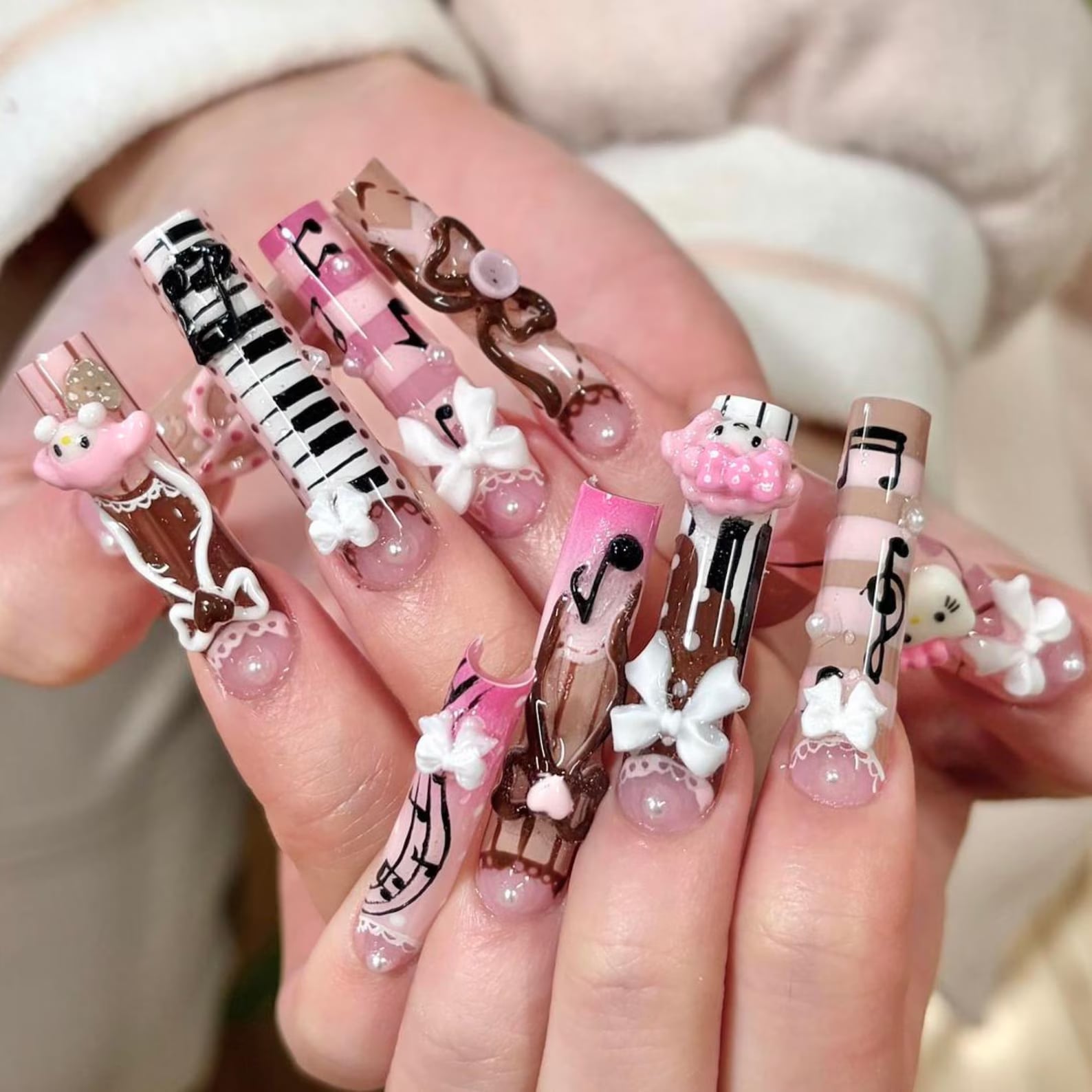 Very Long Square Nails with Complex 3D Art Very Long Square Nails with Complex 3D Art — 3D Hello Kitty Nails 2027