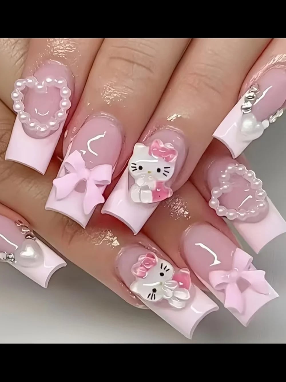 Long Square French Tip Nails with 3D Hello Kitty Long Square French Tip Nails with 3D Hello Kitty — 3D Hello Kitty Nails 2027