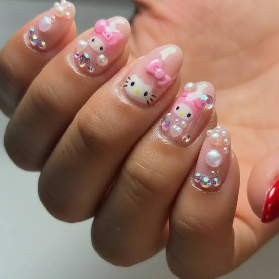 Gentle Pink and Nude Medium Almond Nails Gentle Pink and Nude Medium Almond Nails — 3D Hello Kitty Nails 2027