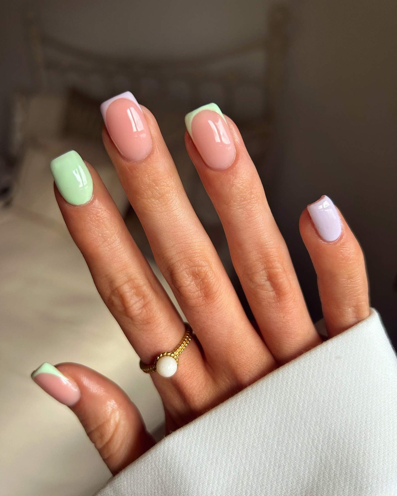 Pastel Green and Purple French Tips on Sheer Pink Pastel Green and Purple French Tips on Sheer Pink — Pastel Nails 2027 for Pale Skin