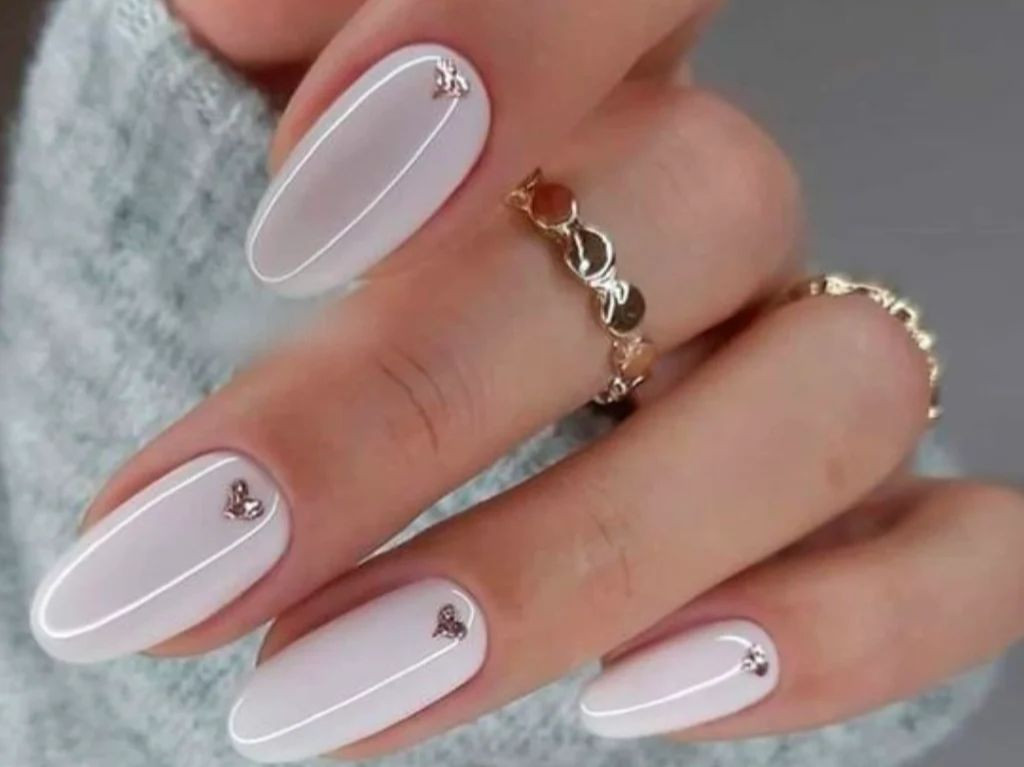 Milky White Soft Square with Heart Charms — Prom Press On Nails 2027