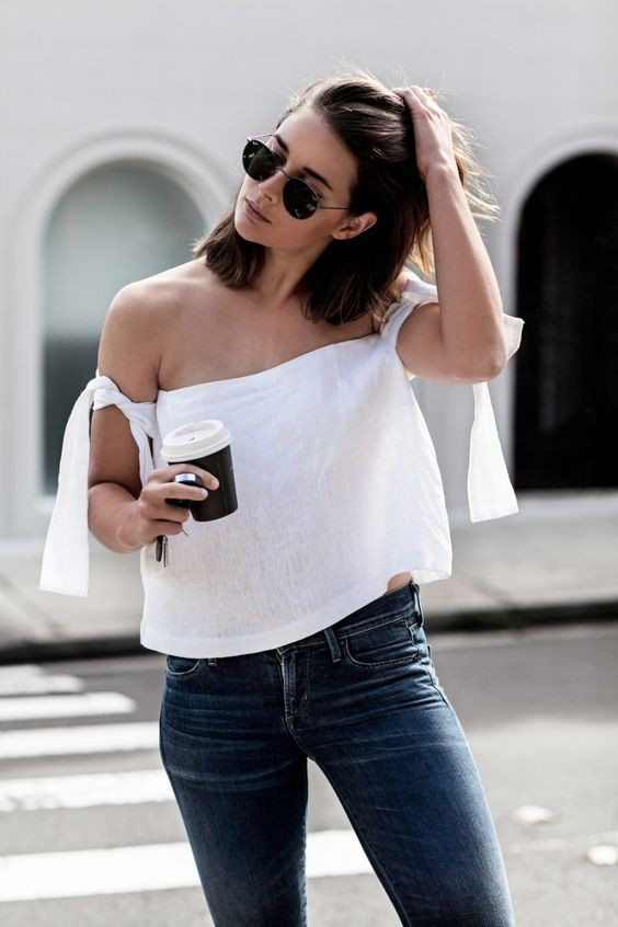 Medium Wash Skinny Jeans with Off-the-Shoulder Top — Scene Skinny Jeans Outfits 2027