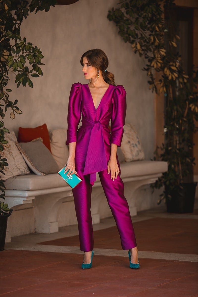 Fuchsia Satin Set with Oversized Bow Detail Fuchsia Satin Set with Oversized Bow Detail — Wedding Guest Outfits 2027