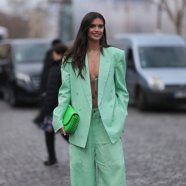 Chic Mint Green Oversized Suit with Metallic Bra Top Chic Mint Green Oversized Suit with Metallic Bra Top — Colorful Outfits 2027