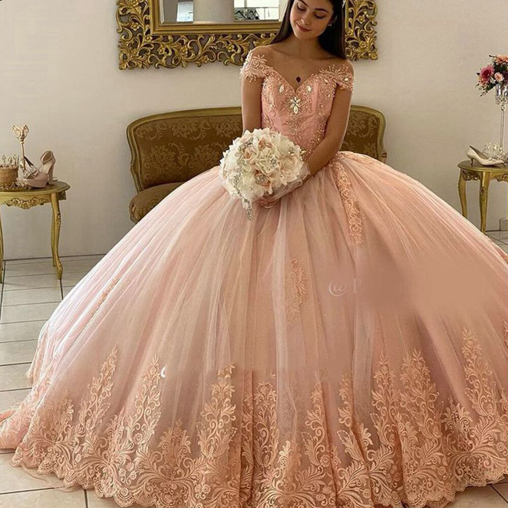 Blush Pink Ball Gown with Lace Hem Details Blush Pink Ball Gown with Lace Hem Details — Sweet 16 Dresses 2027