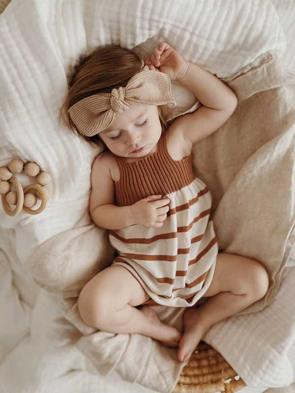 Striped Knit Romper with Statement Headband Striped Knit Romper with Statement Headband — Baby Outfits 2027