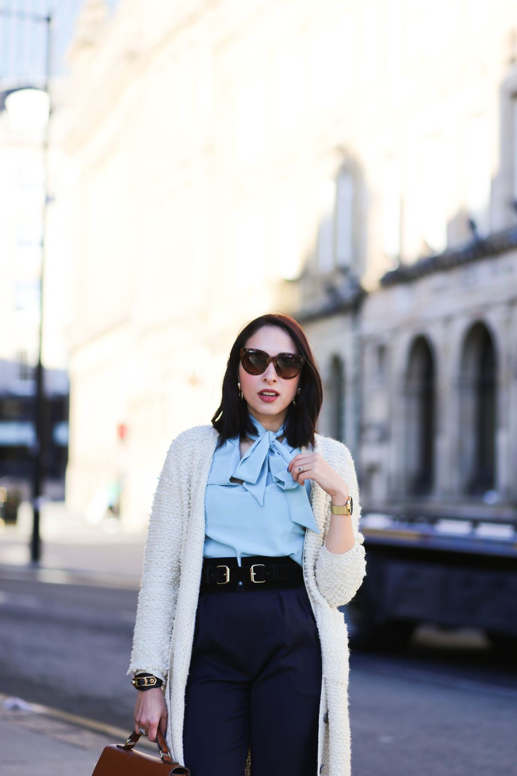 Textured Comfort: The Cream Cardigan and Bow-Neck Blouse Look Textured Comfort: The Cream Cardigan and Bow-Neck Blouse Look — Interview Outfits 2027