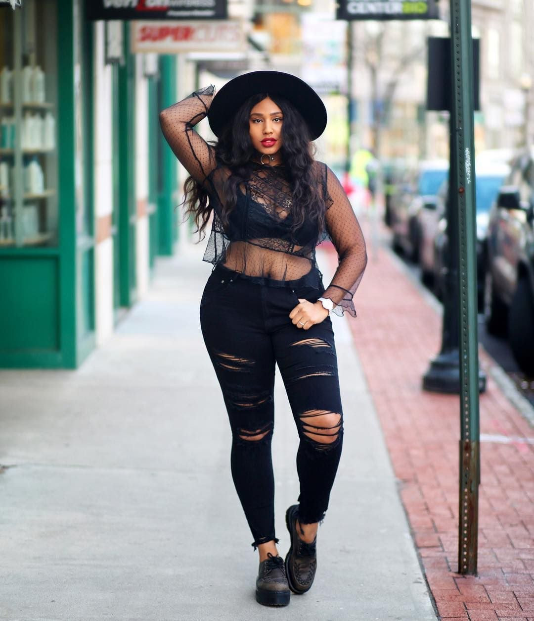 Night Out: Sheer Polka Dot Top with Ripped Jeans Night Out: Sheer Polka Dot Top with Ripped Jeans — Outfits 2027 for Black Women