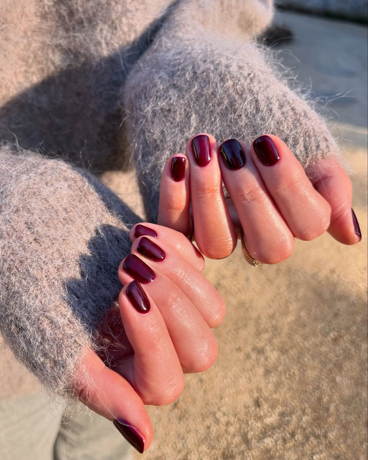 Deep Burgundy Short Oval Nails Deep Burgundy Short Oval Nails — Winter Red Nails 2027