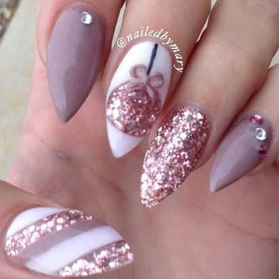 Rose Gold Glitter Nude White Visual Idea Rose Gold Glitter Nude White Visual Idea — Glitter Christmas Nails 2026