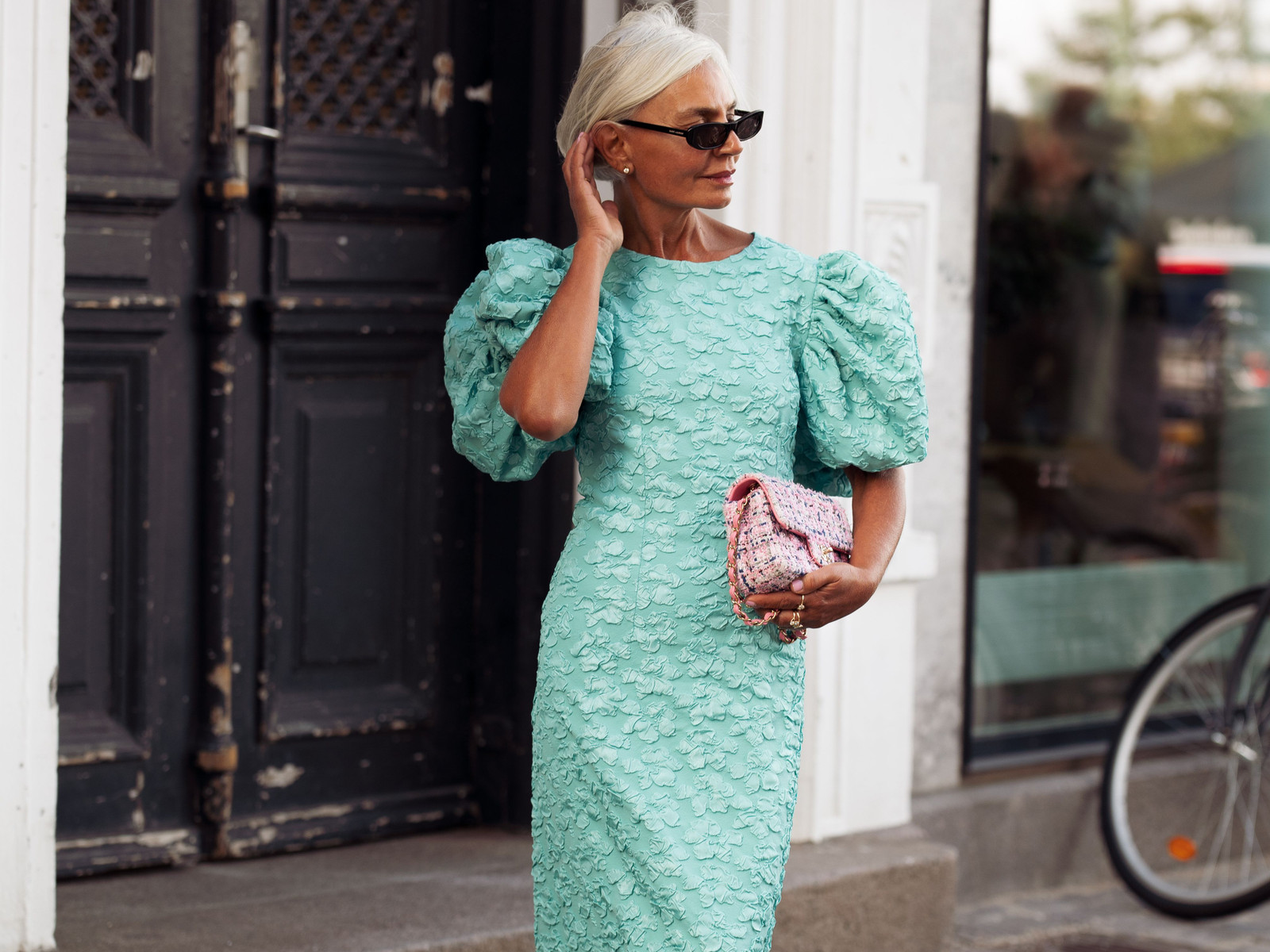 Aqua Blue Statement: Textured Midi Dress with Puffed Sleeves Aqua Blue Statement: Textured Midi Dress with Puffed Sleeves — Mothers Day Outfits 2027