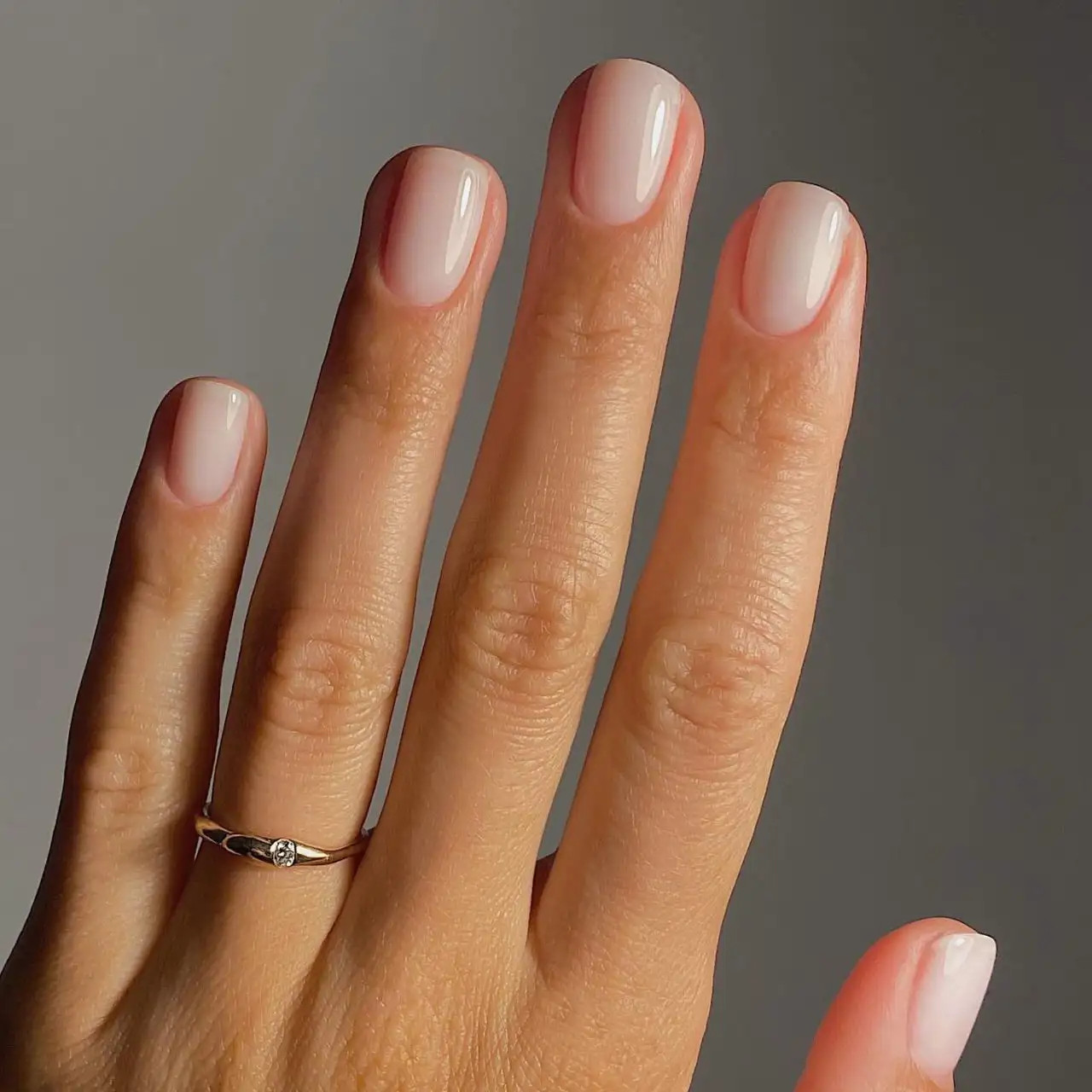 Milky Pale Pink Nude Glossy — Short Wedding Nails 2027