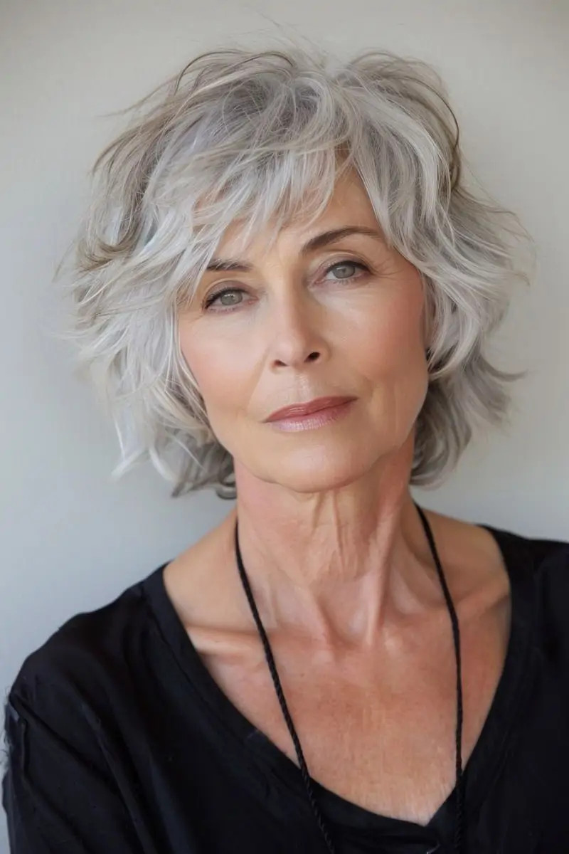 Grey Shag With Full Textured Bangs — Bangs 2027 for Women Over 60