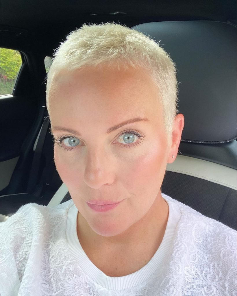Platinum Blonde Pixie With Textured Fringe Platinum Blonde Pixie With Textured Fringe — Mom Pixie 2027