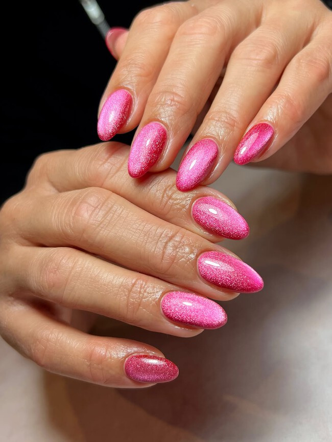 Hot Pink Cat-Eye Shimmer Nails Hot Pink Cat-Eye Shimmer Nails — Pink Summer Nails 2027