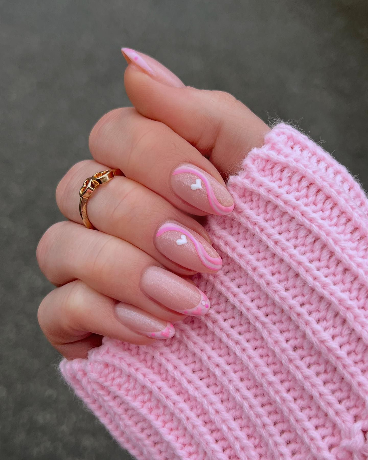Pink French Tips with Wavy Lines Pink French Tips with Wavy Lines — Pink Valentines Nails 2027
