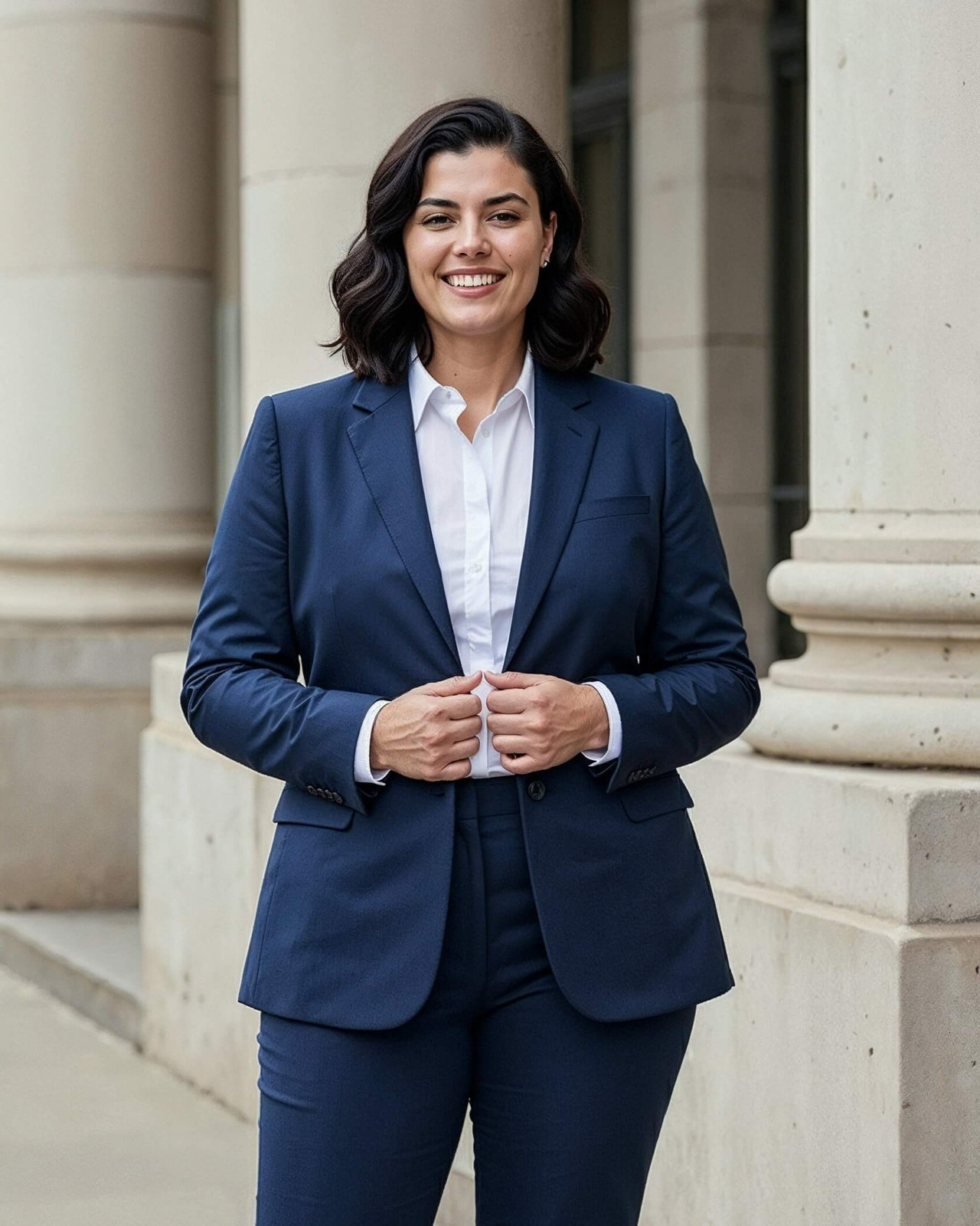 Navy Tailored Suit and White Shirt for a Professional Interview Navy Tailored Suit and White Shirt for a Professional Interview — Winter Interview Outfits 2027