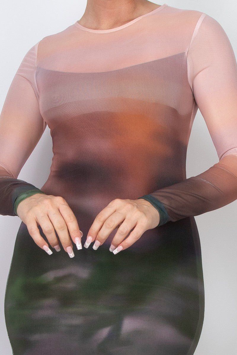 Gradient Print Long-Sleeve Mesh Top — Mesh Top Outfits 2027