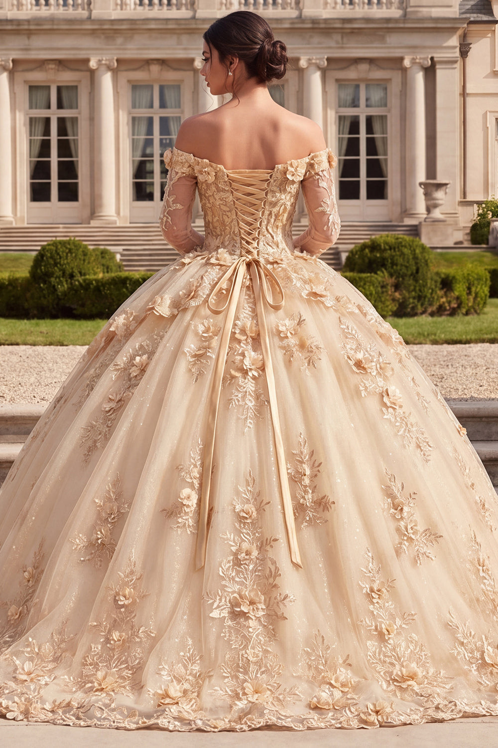 Champagne Ball Gown with Intricate Lace-Up Back Champagne Ball Gown with Intricate Lace-Up Back — Sweet 16 Dresses 2027
