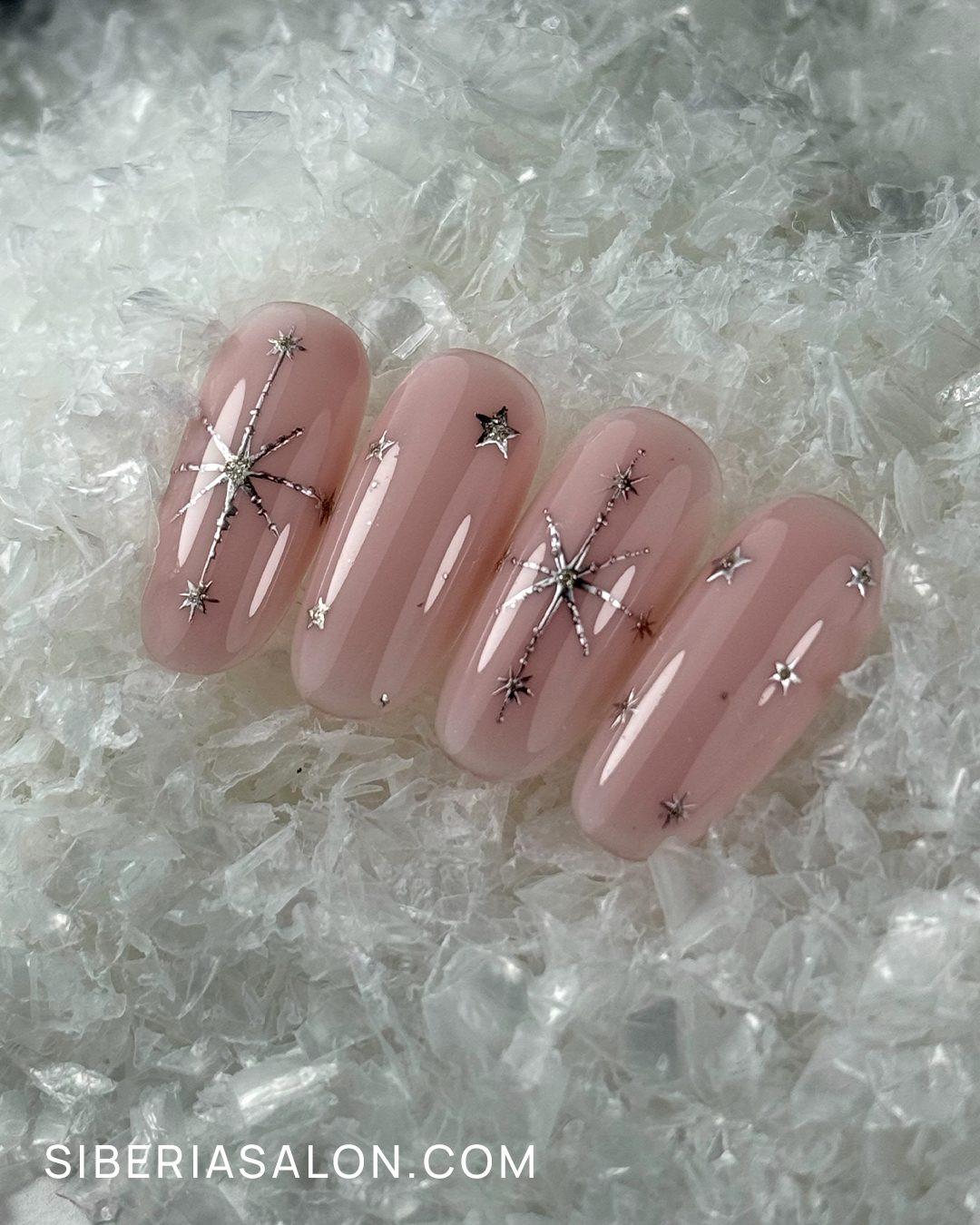 Glossy Sheer Pale Pink Star Snowflake Nails Glossy Sheer Pale Pink Star Snowflake Nails — Winter Pink Nails 2027