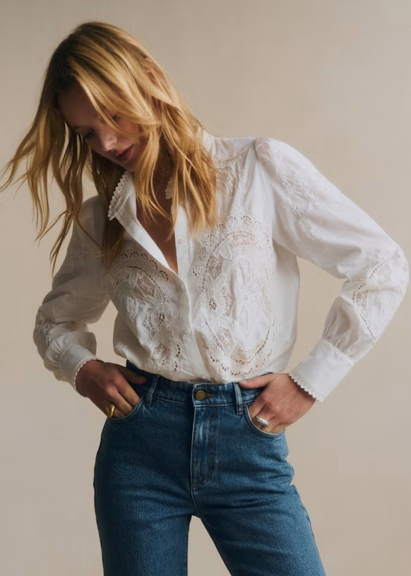 Embroidered White Blouse with Blue Jeans Embroidered White Blouse with Blue Jeans — Poetcore Outfits 2027