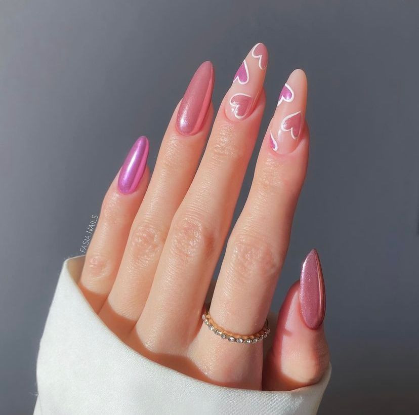 Sheer Pink with Rose Gold Metallic Stilettos Sheer Pink with Rose Gold Metallic Stilettos — Nails 2027 for Fair Skin